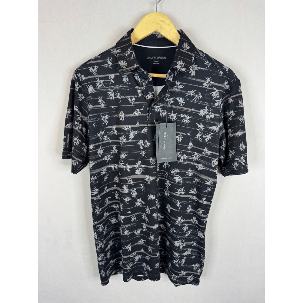 Galvin Green Mens Ventil8 Plus‎ Golf Polo Shirt Black Floral Stripe Small NWT